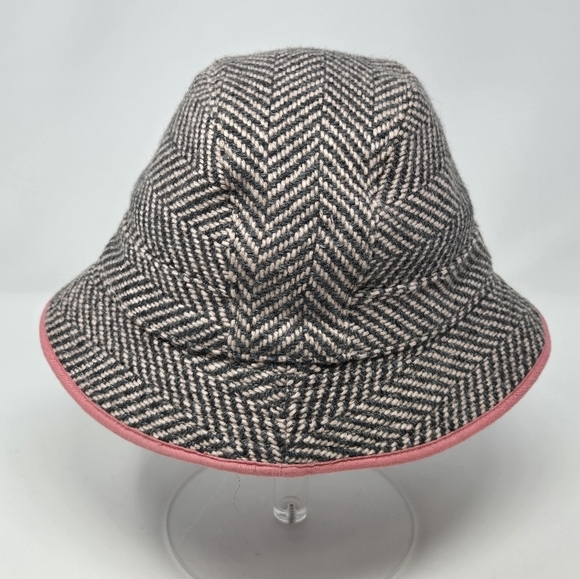 VINTAGE GAP WOOL BLEND GREY & PINK HERRINGBONE BUCKET HAT WOMEN M/L PREPPY Y2K - Picture 4 of 13